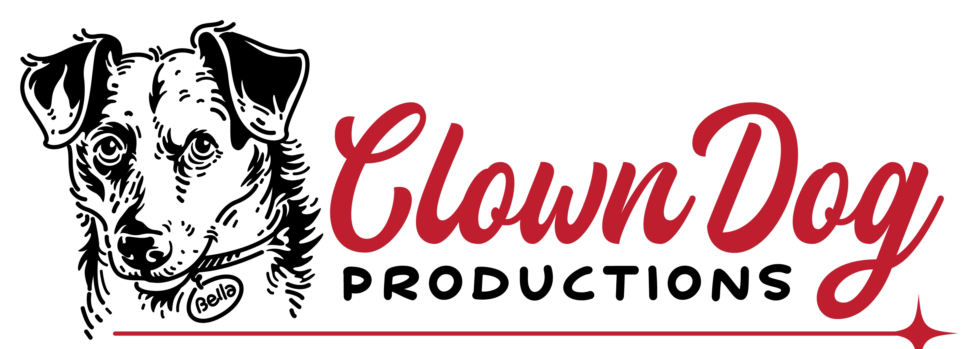 Clown Dog Productions — a hand-inked Jack Russell terrier beside the red ClownDog script wordmark